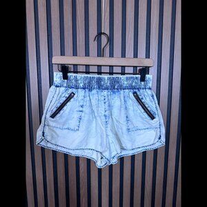 Lovers + Friends Shorts 29 Womens Blue Denim Acid Wash Pocket Zip Elastic Waist